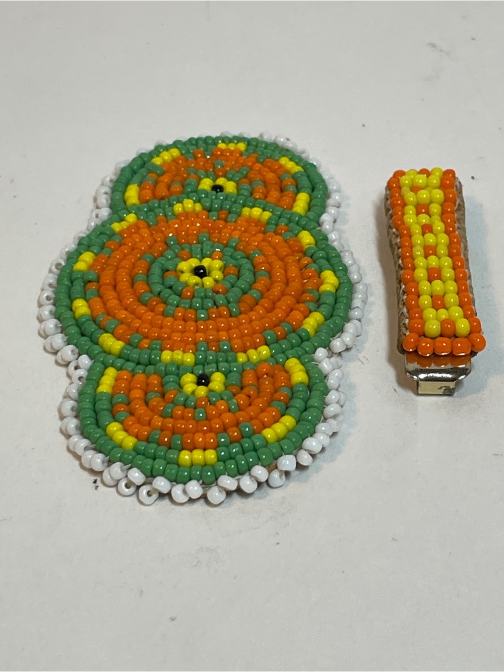 Antique Vtg Southwestern Native American StyleSeed Bead Hair Barrette Cover 3.5”